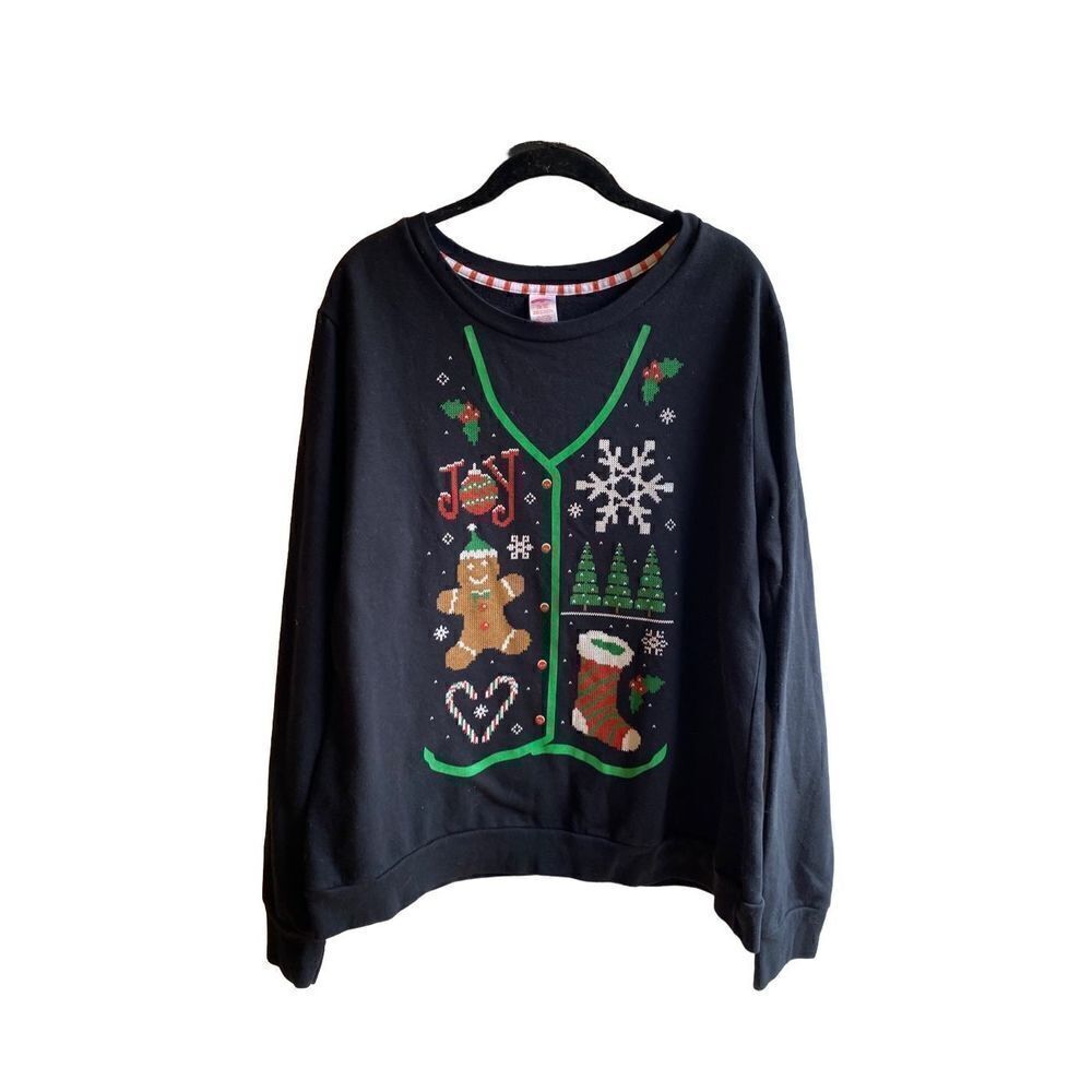 Holiday time, black ugly Christmas, long sleeve, sweater, size XL